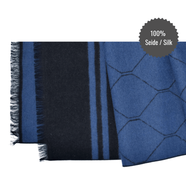 Scarf Shawl 100% Silk Flannel Jacquard extra long Blue Dark Blue Diamond